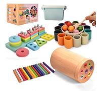 Montessori Toys for 1-3 Year,3 in 1 Wooden Learning Fine Motor Skills Toys Rainbow Color Sorting Toy for Toddlers - Preschool Matching, Educational Color Recognition ShapeSorter Boys Girls Gifts