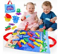 Montessori Toys for 1+ Year Old, 10 in 1 Cloth Fishing Game with 2 poles, Number Counting, Color Sorting, Shape Learning, Sorting. Perfect Stacking & Plugging Toys for 1 2 3 Year Old Boys Girls