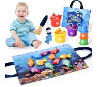 Montessori Toys for 1 Year Old,20PCS Baby's Sensory Toy First Fishing Game Set for 1 2 3 Boy Girl Birthday Gift,Educational Learning Toys Stacking Cups Number Counting, Color Sorting for 12-18M Baby