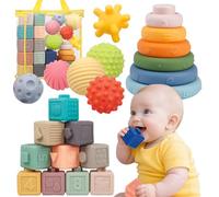 Montessori Toys for 1 Year Old, 24 Pack Baby Toys 6 to 12 Months, 3 In 1 Soft Stacking Blocks Rings Balls for Babies, Sensory Teething Bath Toy, Activity Cube Toy with Numbers Animals