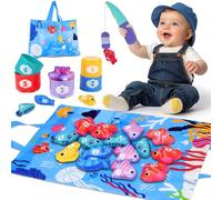 Montessori Toys for 1 Year Old - Cloth Fishing Game Baby Toys 6-12 12-18 Months with Stacking Cups - Sorting Learning Toddler Toy Age 1-2 - Babies First Birthday Gifts for 1 2 3 Year Boy Girl