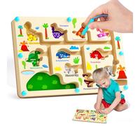 Montessori Toys for 2 3 4 5 6 Years Old, Magnetic Maze Board Kids, Magnetic Color and Number Maze Game, Wooden Dinosaur Montessori Puzzle Board Toys Gift for Boys Girls