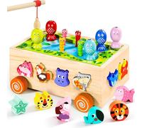 Montessori Toys for 2 3 4 Year Old | Shape Sorter Learning Toys | Wooden Fishing Game Car Preschool Fine Motor Skills 6 in1 Toddler Toys Gifts for Baby Boys Girls