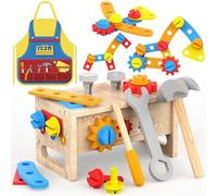 Montessori Toys for 2 Year Old Boy - Wooden Kids Tool Set with Apron