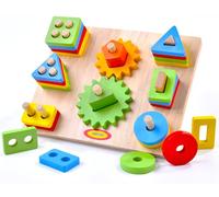 Montessori toys for 2 year olds Geometric Shapes sorting Busy Board for Toddlers wooden toys for 18+ Months olds Gears Blocks Shapes Sorting Stacking Sensory Boys Girls Educational puzzle 2+ year
