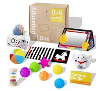 Montessori Toys for Babies 0-6 Months,7 in 1 Newborn Baby Gifts Set Early Learning Toys with Black & White Baby Flashcards,Tummy Time Mirror,Baby Rattle,Sensory Balls,Tissue Box,Rain Stick