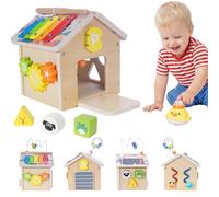 Montessori Wooden Baby Activity Play Cube Toys for Boys Girls 6 Months+, Early Developmental Learning Activity Center for Toddlers, 1-3 Years Old Kids First Birthday Gift, Bonus Infant Press & Go Car