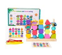 Montessori Wooden Beads Mastery Kit, Fine Motor Skills STEM Learning Toys for Toddlers 2-5, Stacking Blocks Lacing Beads Travel Gift for Boys Girls