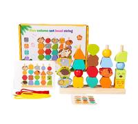 Montessori Wooden Beads Mastery Kit, Fine Motor Skills STEM Learning Toys for Toddlers 2-5, Stacking Blocks Lacing Beads Travel Gift for Boys Girls