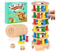 Montessori Wooden Board Game, 48 Colorful Wooden Columns and Dice Game Math Educational Toys, Fine Motor Skills Toys Family Travel Game for Kids for 3 4 5 6 Years Old Boy Girl Birthday Gift