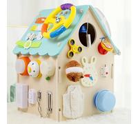 Montessori Wooden Busy House, Solid Wood, Safe & Non-toxic, Cultivate Practical and Logical Thinking Ability, Life and Fine Motor Skills, Wooden Busy House for Toddlers, Christmas Birthday Gift (#B)