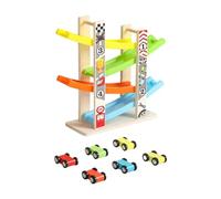 Montessori Wooden Car Ramp Toy 4 Tracks Play Set