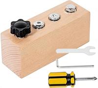 Montessori Wooden Screw Driver Board - Educational Screw-Tightening Busy Board with Real Tools - Sensory Motor Skills Toy for Toddler Focus & Hand-Eye Coordination with Storage Bag (4 Holes)