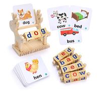 Montessori Wooden Spelling Game: Toys for 3 4 5 6 Year Old Boys Girls Educational Learning Gift with Flash Cards for 3-5 Year Old Kids Birthday Gifts Alphabet Match Toy for Girls Boy Age 4-7