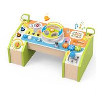 Montessori Wooden Steering Wheel Busy Board for Kids & Toddlers - Interactive Pretend Driving Dashboard with Car Sounds & Lights - Educational Sensory Learning Toys Gift for Boys Girls Preschool Ages