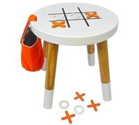 Montessori Wooden Stool for Kids - Solid Pine Step Stool with Tic-Tac-Toe Game, Rounded Edges, Safe & Sturdy Toddler Stool for Playroom, Nursery, and Learning Activities, fit with Sensory Table