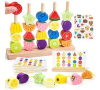 Montessori Wooden Toys for 2 3 4 Year Old Boys Girls: Threading Beads Stacking Blocks Learning Set Fine Motor Skills Toys for Toddlers Travel Educational Toddlers Toy for 18 months and Older Boy Girl