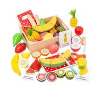 montessorii Food Learning Toys - Play Food Set with Realistic Veggie Fruits, Early Learning Kitchen Tools | Educational flashcard and Storage Box for Imaginative Play at School, Home, or On the Go