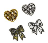 Montesy 4 Pcs Heart Embroidered Patches Bows Sewing Patches Bowknot Iron On Patches Applique Patches Sew On Patches for Jeans