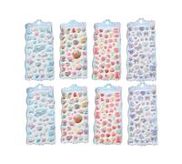 Montesy 8Pcs Adhesive Decals Stickers with 3D Crystal Effect Safe PVC Cartoon Sticker with Embossed Design for Wall Book Decors Kids Room Decoration