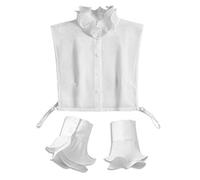 Montesy Korean Women 2 Pieces Layered Ruffled Stand False Collar With Fake Sleeves Wristband Set Button Down Detachable Half Shirt Horn Cuffs False Collar For Women Pearl