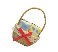 Montesy Miniature Dollhouses Woven Basket 1/12 Scale for Dollhouses Playset Resin Punnet Role Play Punnet Props Flower Basket