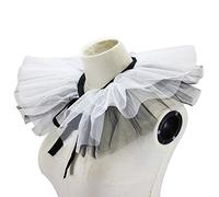 Montesy Tulle Ruffled Fake Collar Layered Black White Mesh Clown Choker Ribbon Victorian Neck Ruff Cosplay Shawl Ruffle Fake Collar