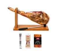 Montevalle Gran Reserva Serrano Ham Whole Leg | 7-8kg Slow Cured for 20 Months | Professional Set with Stand and Knife | Gourmet Gift Hamper Including Chorizo, Lomo, and Fuet for Spanish Tapas