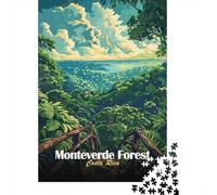 Monteverde Forest Costa Rica Illustration 1000 Piece Jigsaw Puzzle, Lakeside Architecture Scene, Screen-Free Fun, Thick Cardboard Pieces, for Families, 70x50cm/1000pcs