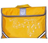 Montford Music Book Carrier - Yellow - for transporting sheet music books. With reflective strips for safety, velcro flap and handle.