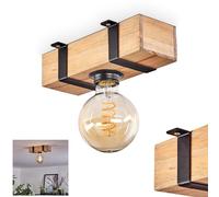 Montgomery Ceiling Light, Ceiling lamp Made of Metal/Wood in Black/Natural, Scandinavian Design luminaire with Wooden Beam, 1 x E27 Socket, Without Bulb