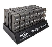 Month Pill Box Organizer - 32 Compartments | Morning-Noon-Night - 30 Day Pill Case with 32 Daily Compartments for Vitamins, Supplements, Medication - Travel Monthly Pill Organizer 3 Times-a-Day, Grey