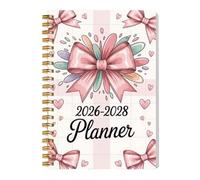 Monthly Agenda 2026-2028 - Triennial Organisation with Bow and Heart Design | Goal Tracker, Dates Calendar & Holiday Planner Integrated in a Booklet in Sрirale