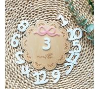 Monthly Baby Milestone Wooden Signs, Double-Sided Bow-Themed Baby Milestone Discs with Hello World & My First Holiday Designs -Cute Baby Announcement Sign & Photoshoot Props for Boys and Girls (Daisy)