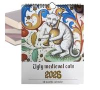Monthly Calendar - Medieval Cats Paper Calendar | 2026 Hangable Funny Planner Reminder Annual Schedule for Daily Use Kitchen Workplace Home School Holiday Celebration Birthday Men Women