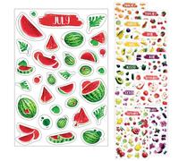 Monthly Calendar Planner Stickers - 12 Transparent Sticker Sheets with Beautiful Fruit Illustrations, Undated Calendar Stickers, Supplies for Planners or Bullet Journals