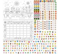 Monthly Coloring Calender, 12 Undated Months & 360 Stickers, Large Wall Calendar for Home, Classroom, School, Kids of All Ages