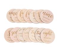 Monthly Milestone Cards, 14 Pcs Wooden Double-Sided Milestone Cards, 10cm Round Wooden Discs for Birth Announcement and Party Decorations, Suitable for 0-12 Months Growth Recording