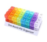 Monthly Pill Organiser for Morning and Evening, 31-Day Medication Organiser with 32 Removable Daily Compartments, Colourful Monthly Pill Box Made of BPA-Free Plastic for Vitamins, Food Supplements