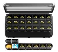 Monthly Pill Organizer 1 Time a Day, Large 28-Day, 4 Removable Cases, Black