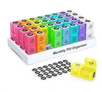 Monthly Pill Organizer, 2 Times a Day AM PM Pill Box, 32 Day Medication Organizer with Removable Daily Compartments, Portable Travel Pills Case with DIY Number Labels (Rainbow)