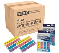 Monthly Pill Organizer - 28 Day Monthly Pill Planner to Separate Pills & Vitamins Week to Week, Travel Medication Reminder Daily Monday to Sunday Compartments, Case of 40