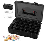 Monthly Pill Organizer 31 Day, Colorful Pill Box with AM/PM Compartments, Large Medicine Organizer with Labels Black Month Box Monthly Case Travel Medicine