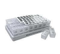 Monthly Pill Organizer, 31 Day Pill Box 2 Time a Day with Dust-Proof Case,Portable Hard Shell and PillCutter,Medicine Planner, Vitamin Organiser Box,Weekly PillOrganizer (White)