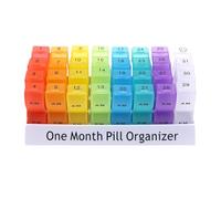 Monthly Pill Organizer - 31 Days Pill Box, Pill Dispenser Supplements Box | Daily Pill Organizer with Removable 32 Compartments, Medicine Organizer for Vitaminns, Fish Oils, Supplements, 8.1x4.1x2.8in