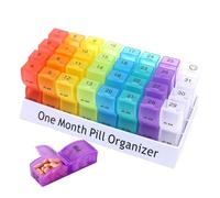 Monthly Pill Organizer - Compact Travel, Am PM Layout | Daily Pill Compartment System, Tagged Medicine Supplement Holder, for Travel Medication â