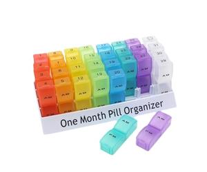 Monthly Pill - Organizer for Evaluation | 31 Day AM/PM Case with Resilient Trays Sleek & 32 Compartments for Small Pills, Medication, Travel, Elderly and Professional Health Utility