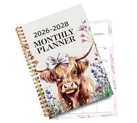 Monthly Planner 2026 To 2028 - Appointment Setup, 50 Pages Spiral Binding Notepads, Academic Scheduling Agenda Books, 120 Grams Paper Cow Pattern Pad | Time Organizer for Students & Adults