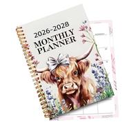 Monthly Planner 2026 To 2028 - Thick No-Bleed Paper, 50 Pages Spiral Binding Notepads, Academic Scheduling Agenda Books, 120 Grams Paper Cow Pattern Pad | Time Organizer for Students & Adults