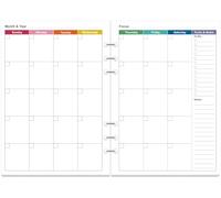 Monthly Planner Refills for A5 Binders - 53 Sheets/106 Pages Undated Colorful Monthly Planner, 6-Hole Punched, 100 gsm White Paper, Lasts 2 Year, Undated, 5.8" x 8.3"